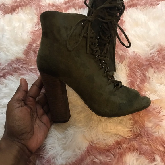 olive green lace up booties
